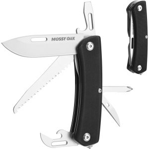 MOSSY OAK Multitool Pocket Knife, 10-in-1 Folding Pocket Knife Multitool with Stainless Steel Blade, Saw, Can Opener, Screwdrivers – EDC Tool for Camping, Hiking, Survival, Father Day Gifts